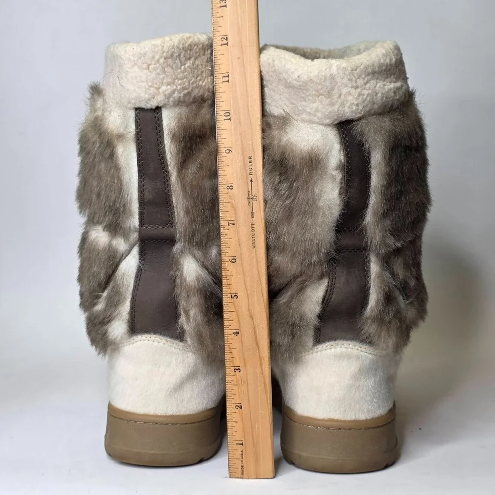 L.L. Bean Winter Snow Boots Women's Size 10 Ivory Cream Brown Faux Fur Shoes